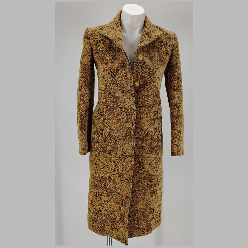 Vintage Ralph Lauren Paisley Tapestry Cotton Wool Long Coat USA Size 4